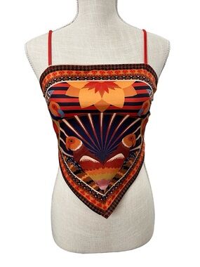 SHEIN Orange Floral & Parrot Print Bandanna Cami